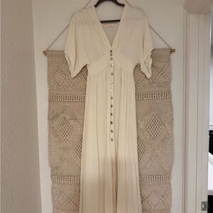 Cream Button-Up Maxi Dress with Slit